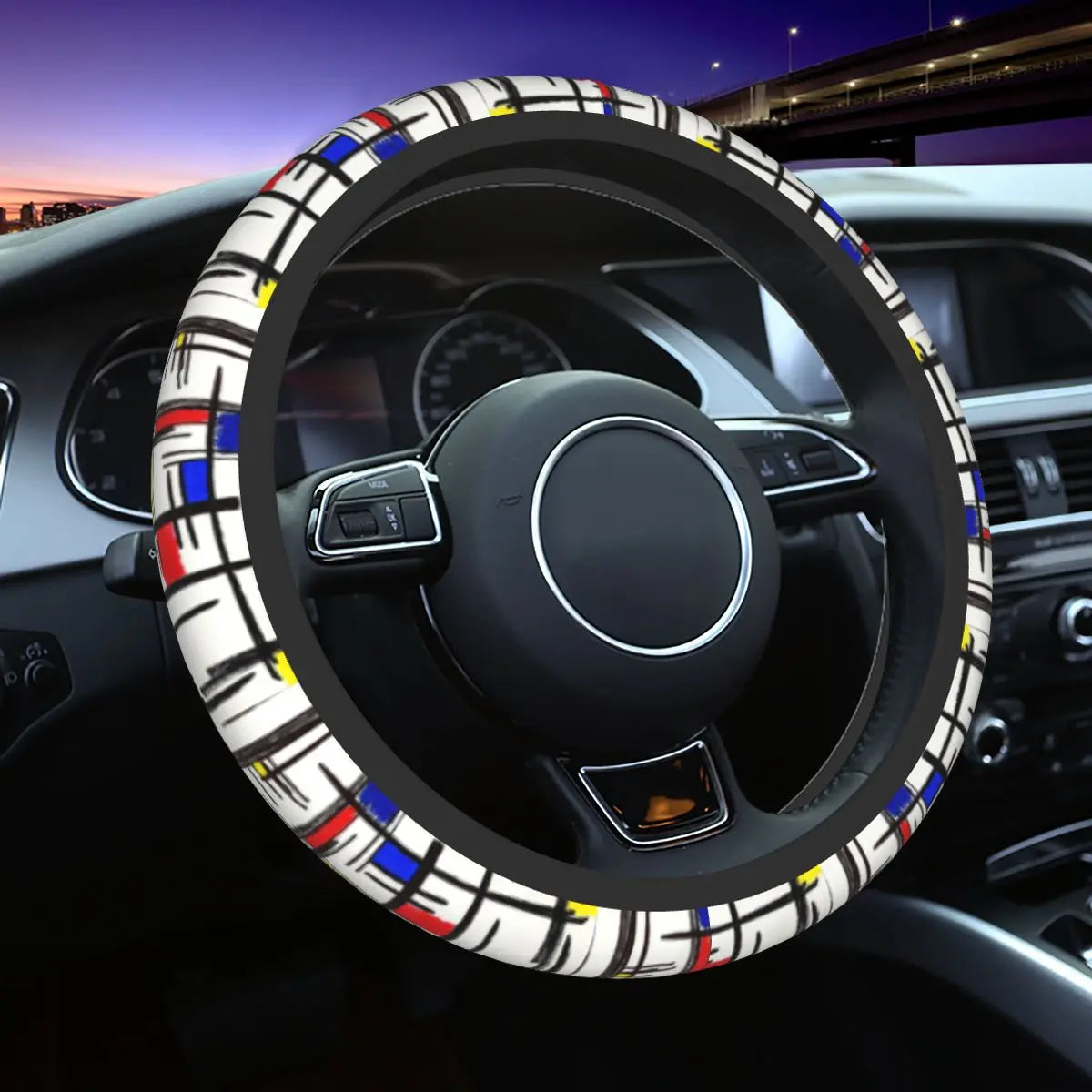38cm Piet Mondrian Minimalist De Stijl Steering Wheel Cover