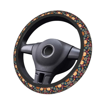 Day of the Dead Pattern Steering Wheel Cover – Sugar Skull Santa Muerte Car Protector