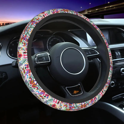 Day of the Dead Pattern Steering Wheel Cover – Sugar Skull Santa Muerte Car Protector