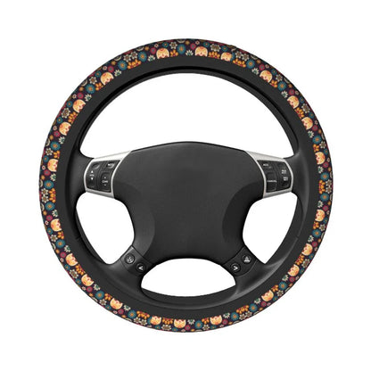 Day of the Dead Pattern Steering Wheel Cover – Sugar Skull Santa Muerte Car Protector