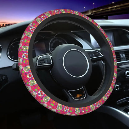 Day of the Dead Pattern Steering Wheel Cover – Sugar Skull Santa Muerte Car Protector