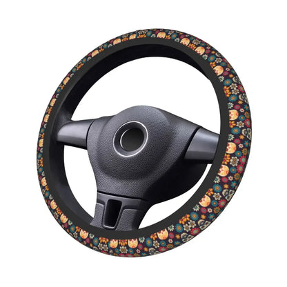 Day of the Dead Pattern Steering Wheel Cover – Sugar Skull Santa Muerte Car Protector