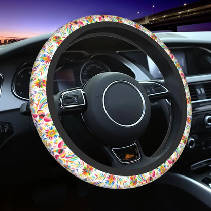 Day of the Dead Pattern Steering Wheel Cover – Sugar Skull Santa Muerte Car Protector
