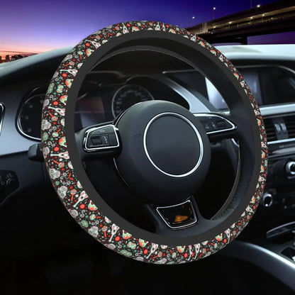 Day of the Dead Pattern Steering Wheel Cover – Sugar Skull Santa Muerte Car Protector