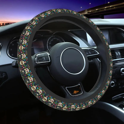 Day of the Dead Pattern Steering Wheel Cover – Sugar Skull Santa Muerte Car Protector
