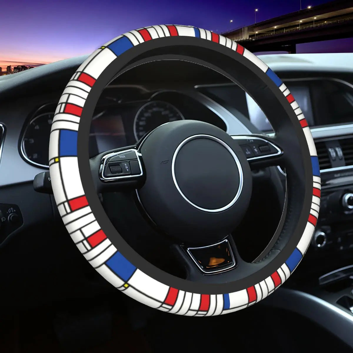 38cm Piet Mondrian Minimalist De Stijl Steering Wheel Cover