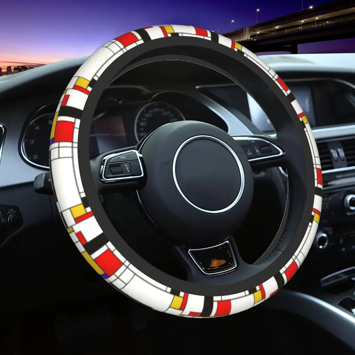 38cm Piet Mondrian Minimalist De Stijl Steering Wheel Cover