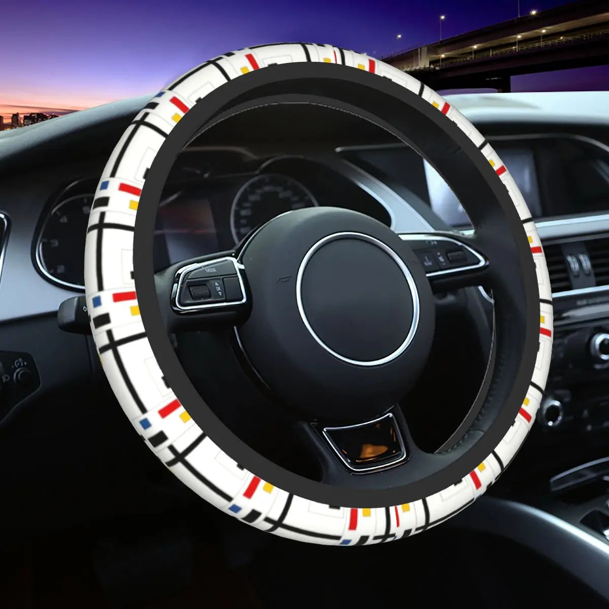 38cm Piet Mondrian Minimalist De Stijl Steering Wheel Cover