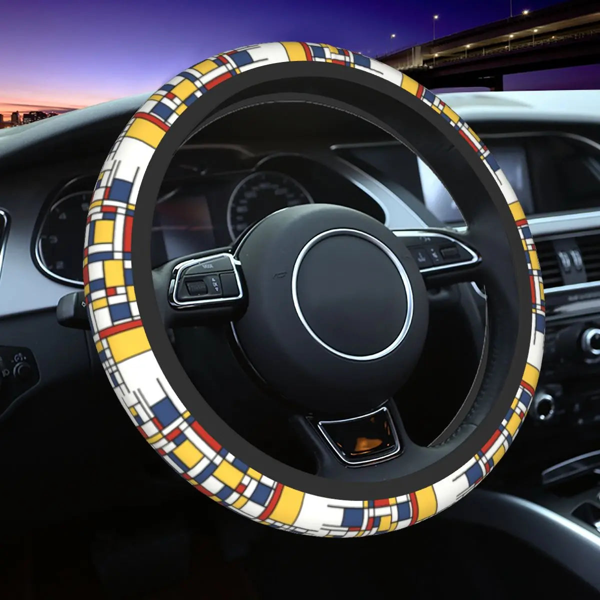 38cm Piet Mondrian Minimalist De Stijl Steering Wheel Cover