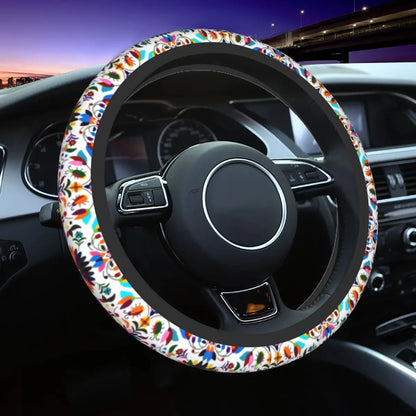 Day of the Dead Pattern Steering Wheel Cover – Sugar Skull Santa Muerte Car Protector
